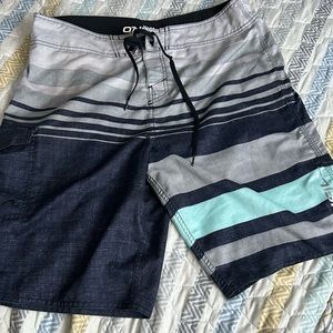Mens o‘neill swim trunks size 34 striped tie waist